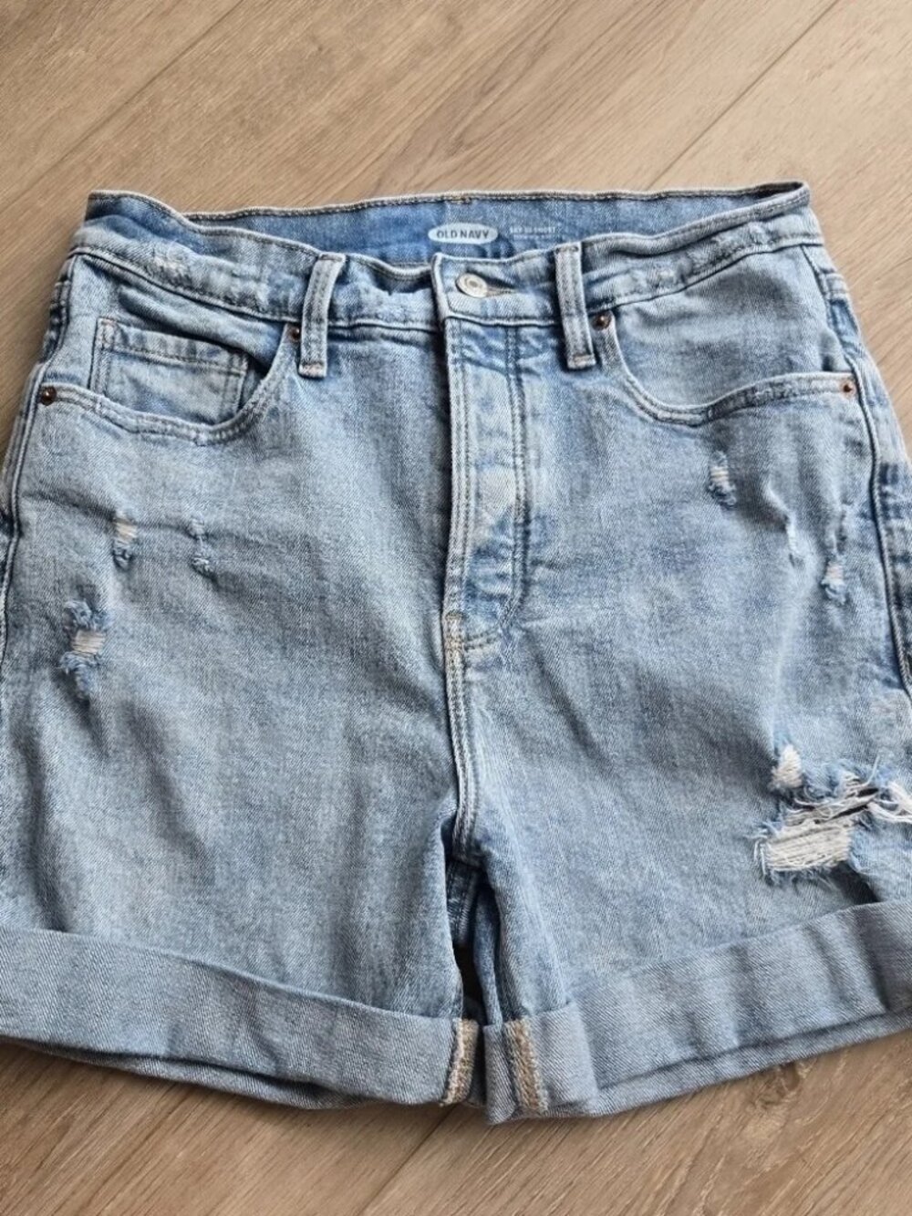 Extra High-Waisted Sky-Hi Distressed Cut-Off 7in Jean Shorts for Women VGUC